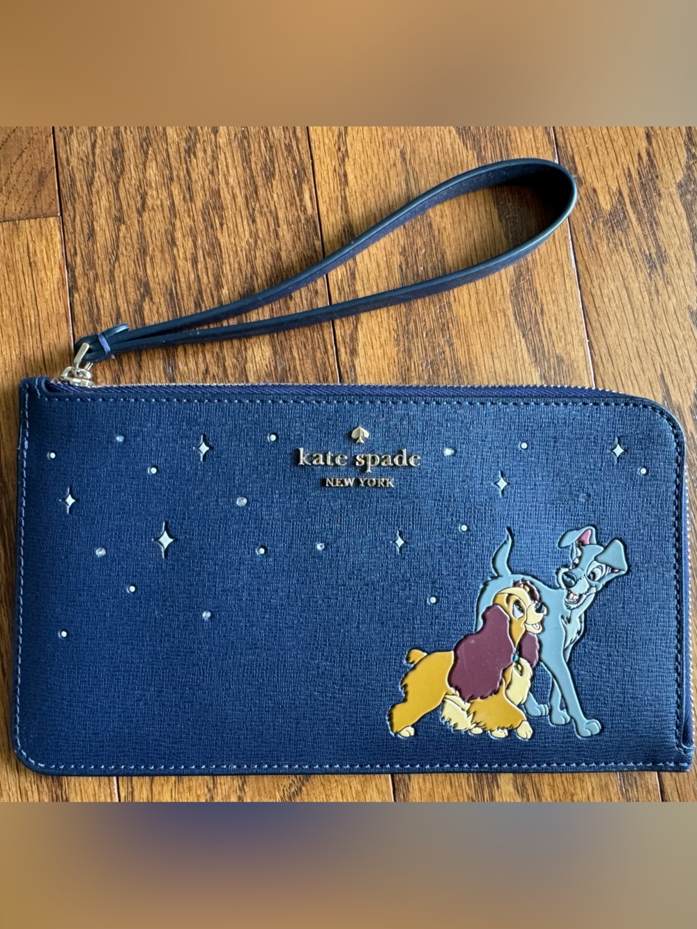 Disney x Kate Spade Lady and the Tramp Navy Crossgrain Leather Wristlet